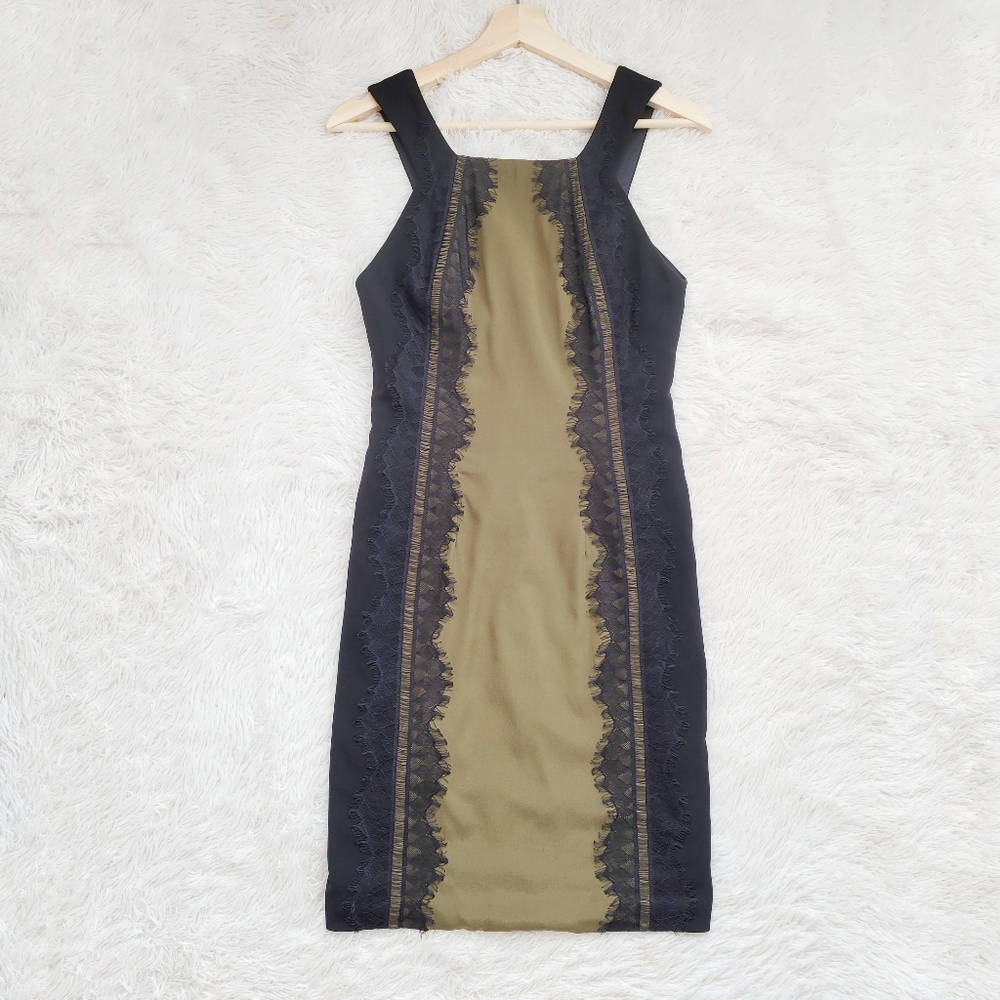 Jay Godfrey Silk Olive Green Lace Cocktail Dress